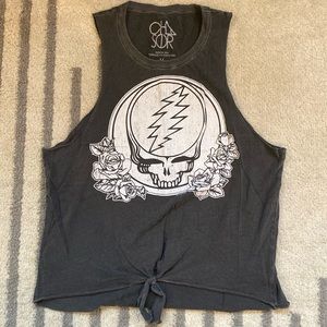 CHASER Grateful Dead band tank top with front tie / knot